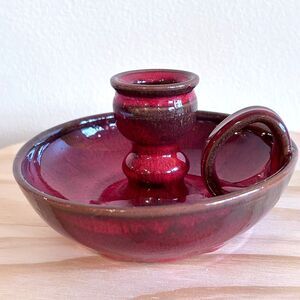 Owens Pottery Oxblood Red Chamberstick Candlestick Holder Signed NOB 2007